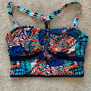 Athleta Tropical Print Bikini Top in Navy, Green & Orange